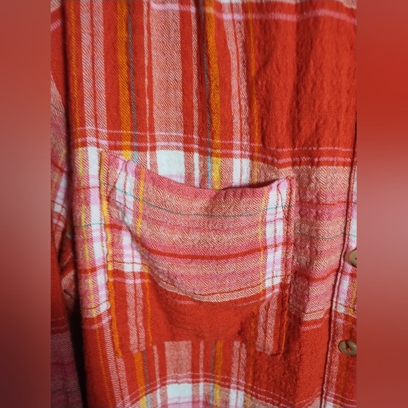 Pilcro Top Orange Plaid Soft Button Down Tunic Boho Fall - Picture 7 of 16